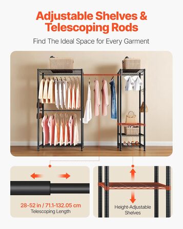 Вешалка для одягу VEVOR з 4 перекладинами, 8 гачками та 6 полицями, 385,5 кг вантажопідйомність, відкрита шафа для одягу