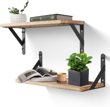 Настінна полиця з дерева, 2 шт. у комплекті, рустикальний стиль, з тримачем для рушників, світло-коричневий колір, для спальні, вітальні, ванної кімнати, кухні, офісу