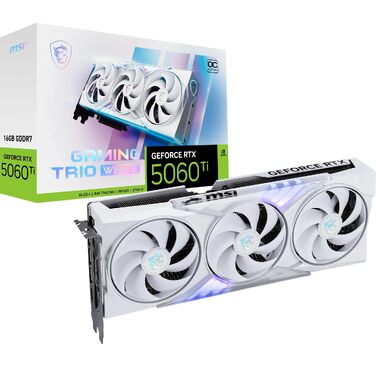 Відеокарта MSI GeForce RTX 5060 Ti Gaming Trio OC White 16GB GDDR7, PCIe 5.0, 2647 MHz