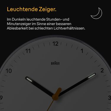 Braun Classic Analog Wall Clock with Silent Quartz Movement, Easy to Read, 23 cm Diameter in White, Model BC26W.