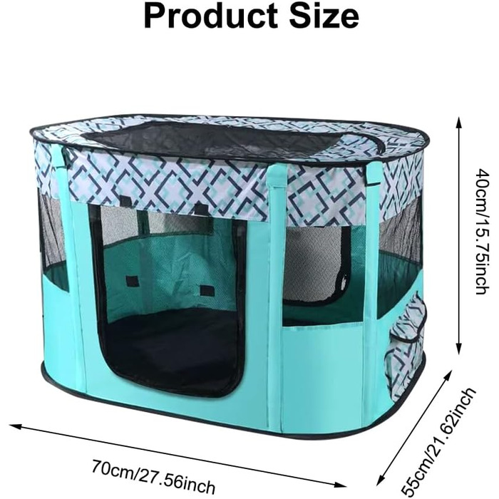 Клітка-манеж для цуценят та домашніх тварин, 70x55x40 см, водовідштовхуюча, для собак, кроликів, котів та морських свинок, для дому та вулиці (зелене решітка)