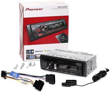 Автомагнітола Pioneer MVH-S320BT 1DIN з Bluetooth, USB, AUX, RDS, німецьке меню, чорна/червона, напівглибока установка, Smart Sync, гучний зв'язок