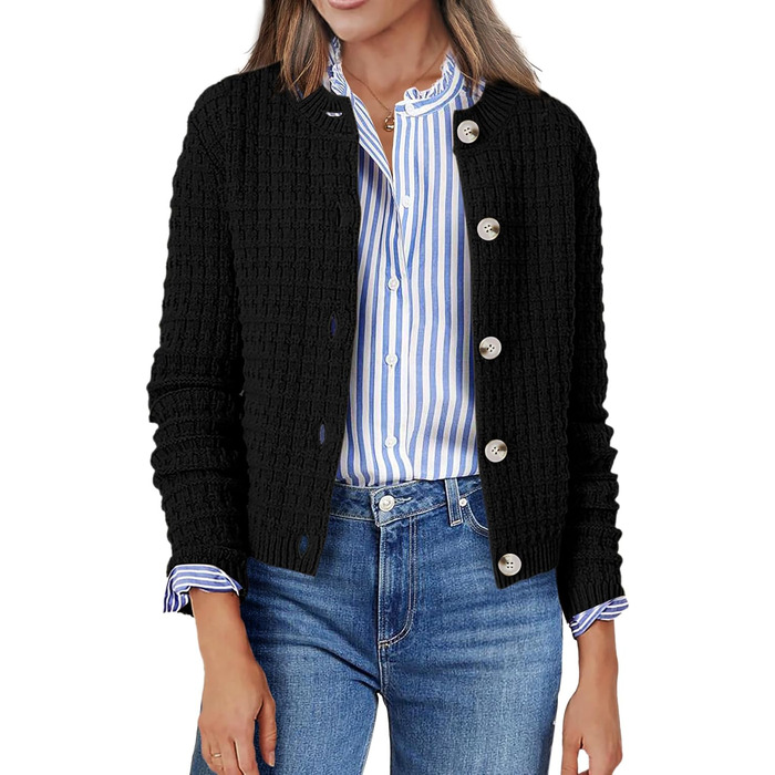 Жакет Zeagoo з довгими рукавами, кардиган з круглою горловиною, в'язана куртка з відкритим фронтом, елегантний в'язаний светр для жінок (XL, чорний)