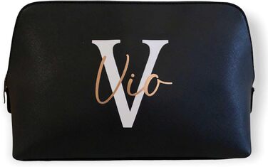 Personalized Cosmetic Bag Initia + Name, Makeup Bag, Toiletry Bag for Women, Handbag, Gift for Women, Makeup Beauty (Large) (L, Black)