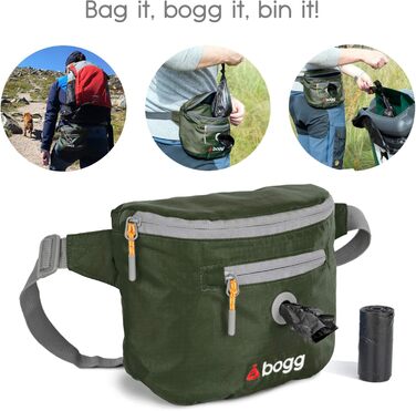 Сумка на плече для собак BOGG з дозатором пакетів для вигулу та контейнером для відходів (Buster Green)