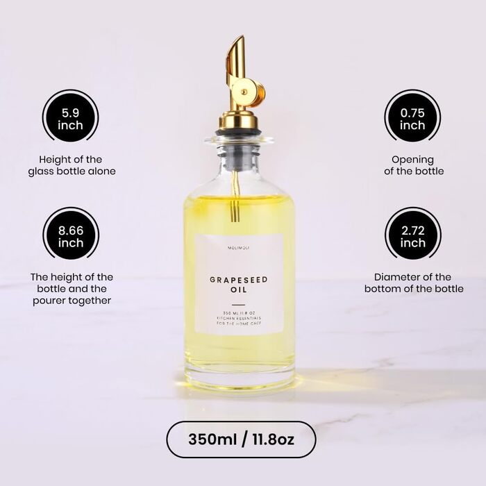 Molimoli Olive Oil Set in Glass, 350-ml Bottles with Weighted Dispensers, 4 Pieces