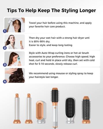 Фен-щітка 6 в 1 Airbrush Pro | Набір для укладки волосся - 1000W, круглі щітки, керлер, фен-щітка, фен, випрямляч | Для всіх типів волосся - блакитний (класичний білий)