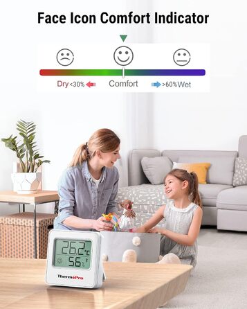 ThermoPro TP357-3 80m Bluetooth Hygrometer Indoor 3-Pack Room Thermometer Digital with APP Mini Humidity Meter with Smiley Indicator Data Graph for Indoor, Office, Wine Cellar, Greenhouse