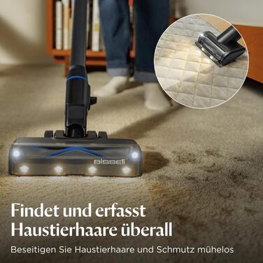 Бездротовий пилосос Bissell PowerClean FurGuard з акумулятором, 280W, самоочищувана щітка, світло FurFinder, HEPA-фільтр, акумулятор 2500 mAh, час роботи 50 хв, щітка FurGuard 4091N для видалення шерсті тварин