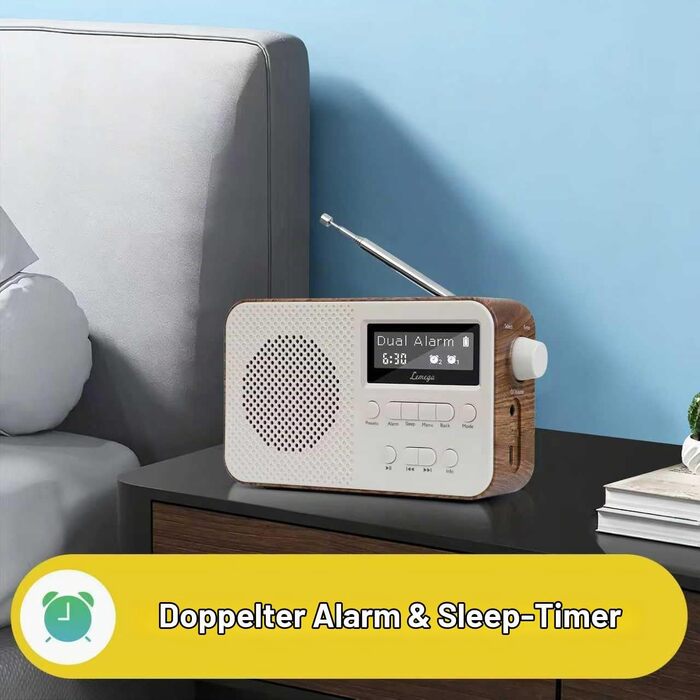 Портативне цифрове радіо LEMEGA PR2-Max DAB+/FM, Bluetooth 5.3, на батарейках AA, колір горіх