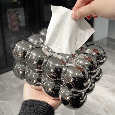 Baoblaze Tissue Box Ceramic, Non-Slip Cosmetic Tissue Holder, Tissue Holder, Facial Tissues Storage Rectangular, Tissue Dispenser for Nightstand, Desk, Bathroom, Bedroom, Silver
