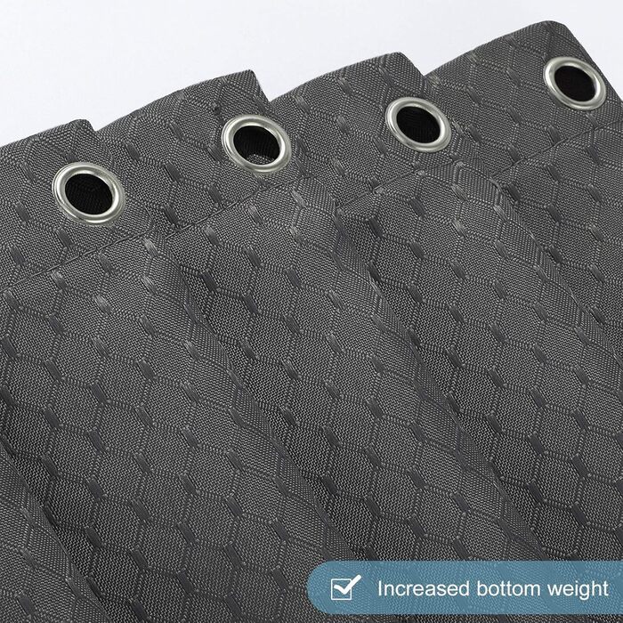 Штора для ванної Furlinic 180x200 см, темно-сіра, вафельний текстиль, водонепроникна, анти-грибок, з кільцями (1 шт)