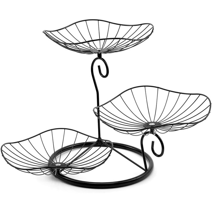 Етажерка для фруктів Evomosa 3 яруси, чорна. Містка, стійка, для сім'ї. Сучасна фруктова тарілка для фруктів та снеків