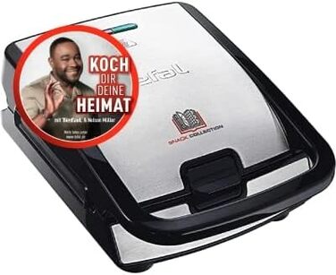 Tefal Snack Collection 4-Piece Set SW854D | Combination Appliance | Includes 4 non-stick plate sets | Dishwasher safe | Panini, waffles, sandwich, sweet pastries | 700W | Black/Stainless steel