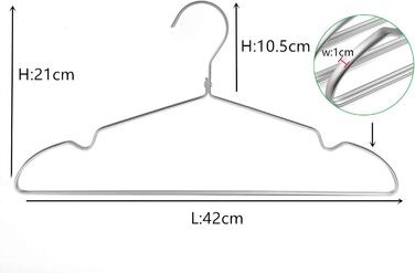 Amber Home 20-Piece 42cm Lightweight Aluminum Iron Clothes Hangers, Matte Silver Metal Clothes Hangers with Non-Slip Groove for Suit, T-Shirt, Shirt, Jacket, Dress, Pants, Robust and Lightweight