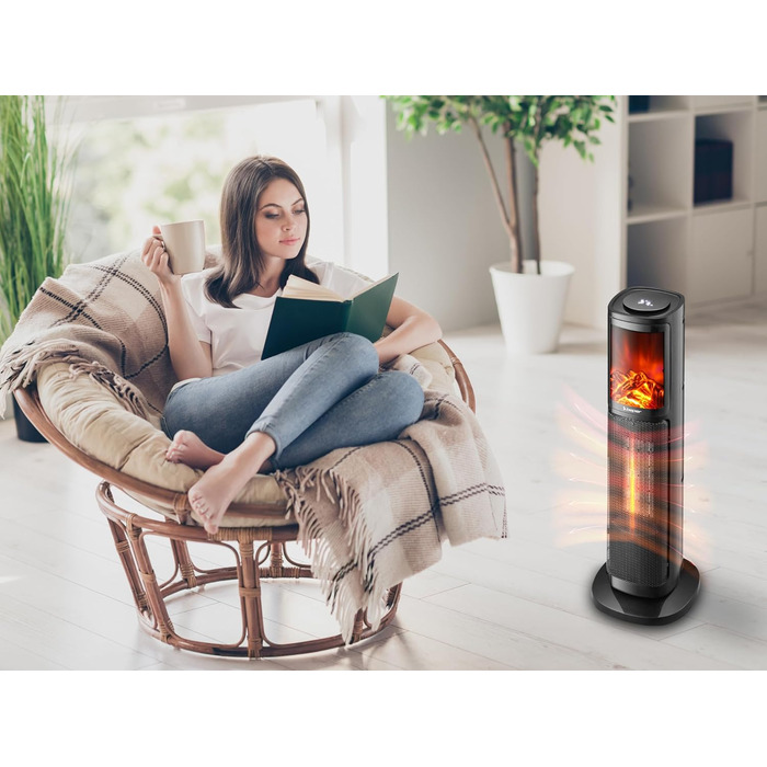 Електричний обігрівач з керамічним нагрівачем BEPER P203TER011, 2000W, з LED-дисплеєм, програмованим таймером, дистанційним керуванням, чорний