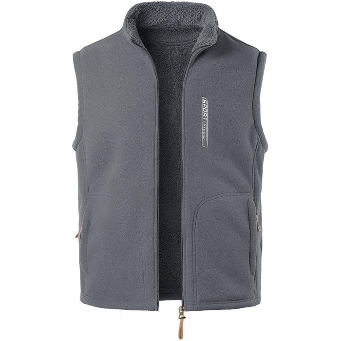 Чоловічий флісовий жилет з високим коміром для активного відпочинку, теплий зимовий жилет, чоловічий жилет з кишенями на блискавці, з підкладкою (сірий, 3XL)