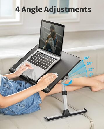 Столик для ноутбука та ліжка SAIJI з регульованою висотою, з шухлядою, з PVC-шкіри, чорний