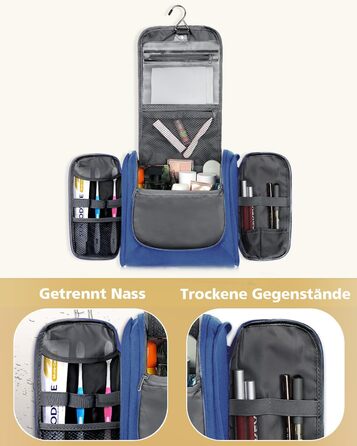 Чоловіча та жіноча косметичка для подорожей, водонепроникна, з гачком для підвішування, компактна, органайзер для косметики (Блакитна)