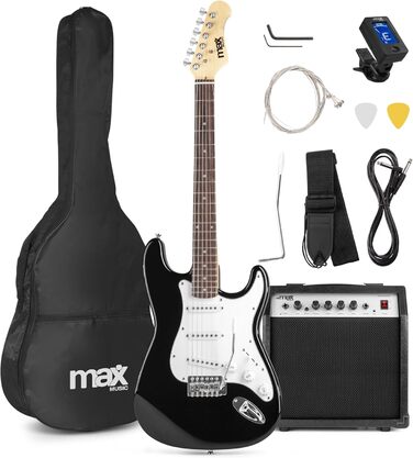 MAX GigKit Бас-гітара: Комплект для гри, підсилювач, аксесуари, 21 лад, чорний