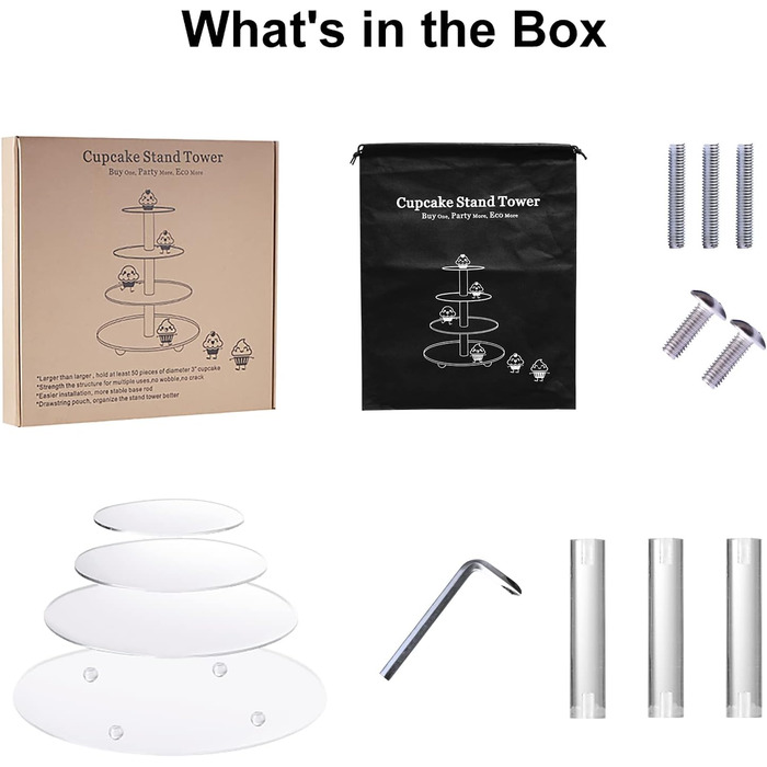 Підставка для тортів на 4 яруси, кругла, з акрилу, 30.5 см - для вечірок, свят, днів народжень