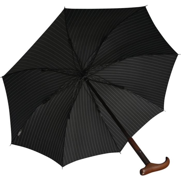 iX-brella Folding Umbrella, Height Adjustable with Wooden Handle - Black Pinstripe