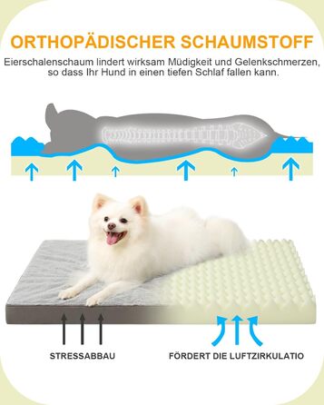 Ортопедичне ліжко для собак великих порід KSIIA, 105x70 см, знімний чохол, двостороннє, сіре, 75x47x7 см