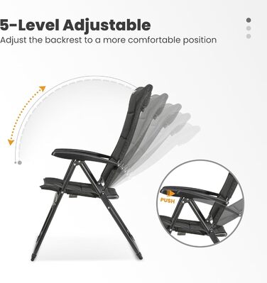 Крісло для кемпінгу Homecall складне, 150 кг, з високою спинкою, для саду, балкону, риболовлі, чорне
