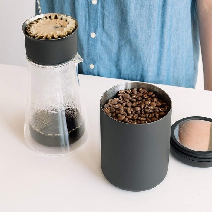 Fellow Vacuum Storage Canisters for Coffee and Food, Integrated Vacuum Pump, Airtight Seal, 1.2 Liter, Matte Black