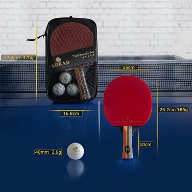 ARKAD Premium Table Tennis Set - Complete Table Tennis Racket Set with High-Quality Balls & Case - 2 Racket Performance Set