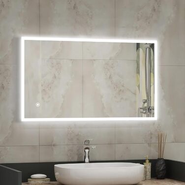 Дзеркало для ванної кімнати з підсвічуванням 70x50 см | LED дзеркало | IP54 вологостійке | Сенсорне управління | Настінне дзеркало | Горизонтальна/Вертикальна установка 6500K холодне біле світло