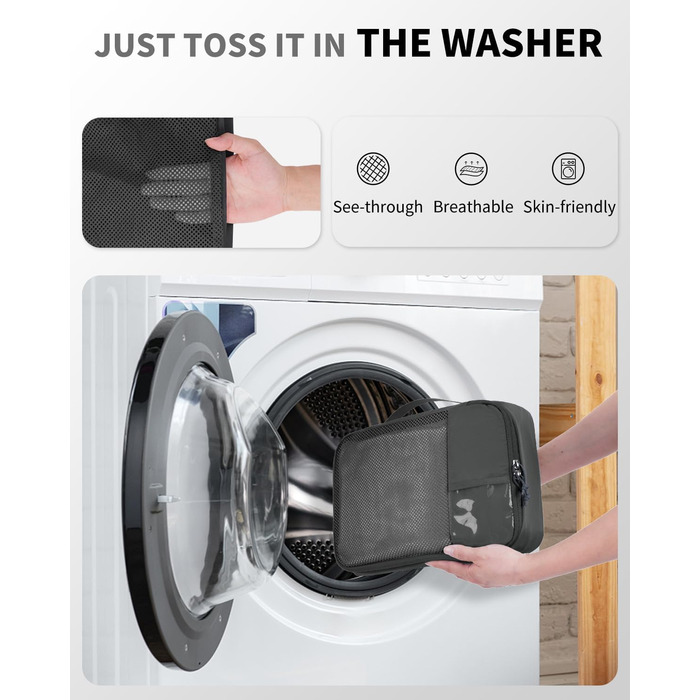 Органайзери для валізи ECOHUB, набір 6 шт. з ID-міткою, екологічні, дихаючі, для подорожей (зелений, темно-сірий)