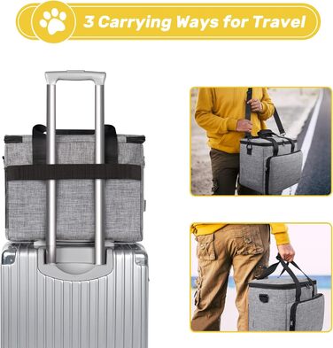 Сумка для собак у подорожі, схвалена авіаперевізниками, сіра сумка-переноска з двома складними мисками та кишенькою для ласощів