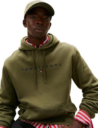 Чоловіча толстовка-худі Tommy Jeans Linear Logo з капюшоном, темно-зелена (S)