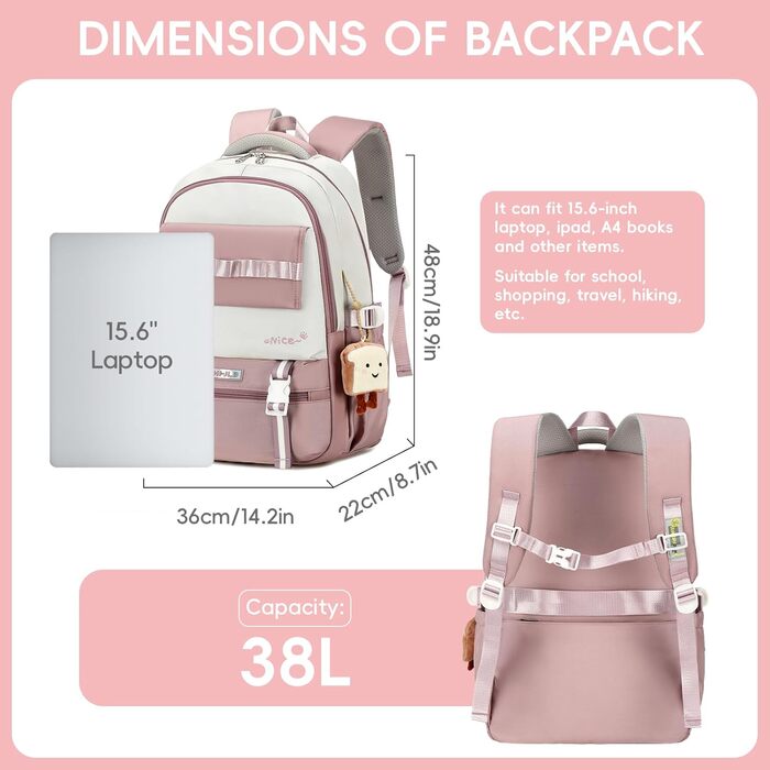 Шкільний рюкзак для дівчинки-підлітка, великий, для 5-12 класу, стильний, з нейлону, для гімназії, реальної школи та університету, зелений (фіолетовий)