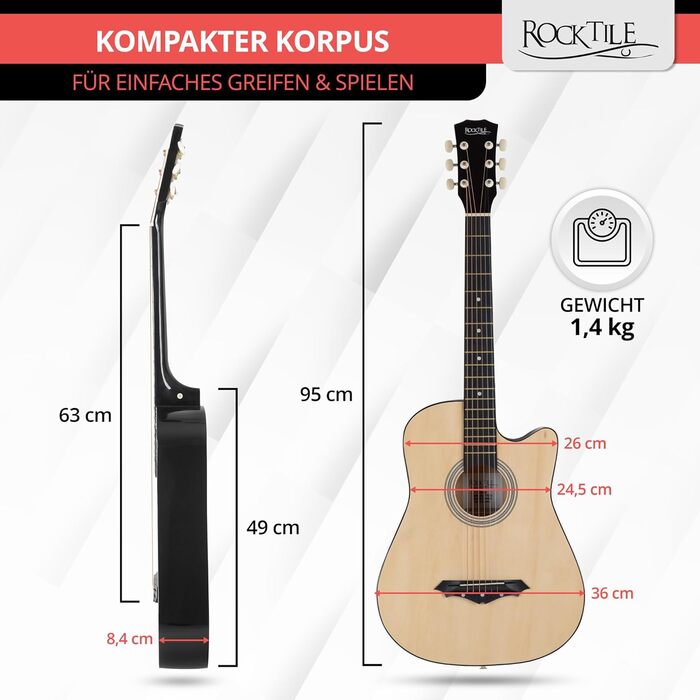 Rocktile WSD-5C-NT: Акустична гітара Western Slim Line Dreadnought - Натуральний колір (з аксесуарами)