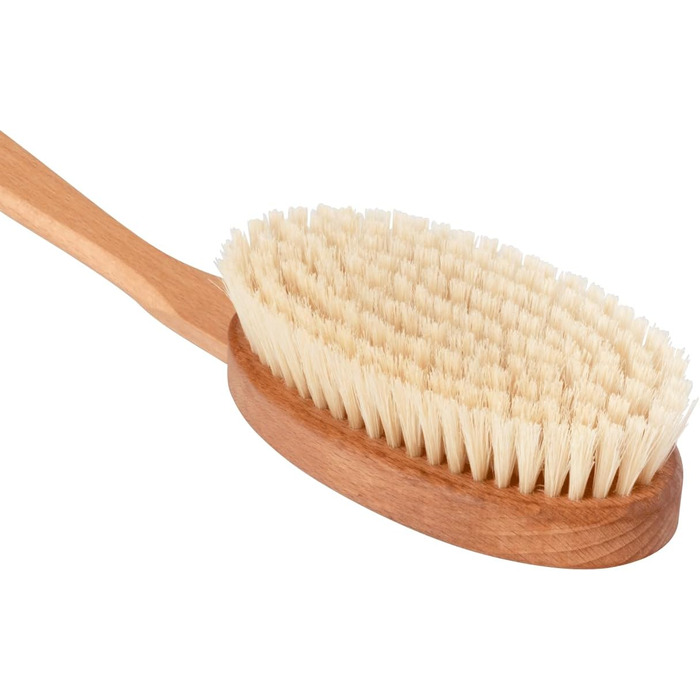 Body brush with handle for sensitive skin, body brush, back brush for seniors, gentle, natural beech wood and soft bristles, Made in Germany