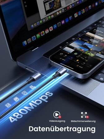 Кабель USB-C на USB-C UGREEN 60W PD 3.0, 1.0 м (1 м), сумісний з iPhone, Galaxy, MacBook, iPad, Pixel