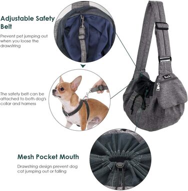 Сумка-переноска для собак Nasjac, ручна переноска для собак з підставками для дна, зручна сумка для собак з регульованим м'яким плечовим ременем та кишенею на блискавці для маленьких собак і котів у подорожах на відкритому повітрі (сіра)