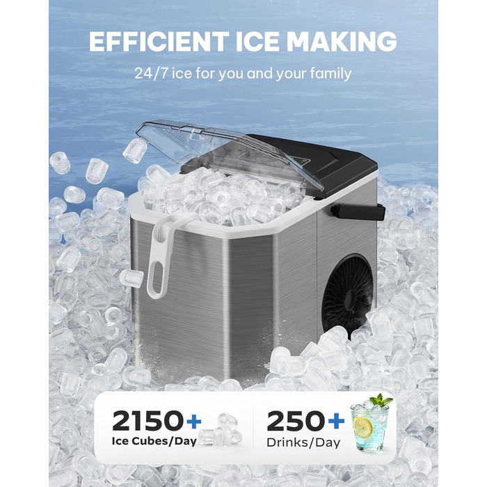 Машина для приготування льоду Silonn з ручним кошиком для льоду – портативна та самоочисна, міні-машина для льоду, 9 кубиків/6 хв, 12 кг/день, легке виймання кубиків льоду та використання будь-де (Edelstahl-IM21, 1.2 L)