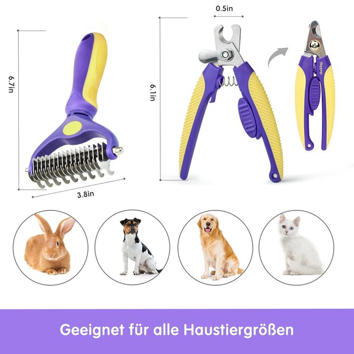 Ножиці для грумінгу котів та собак, щітка для видалення підшерстка, гребінець для собак - щітка для довгошерстих та короткошерстих, самоочисна щітка для тварин