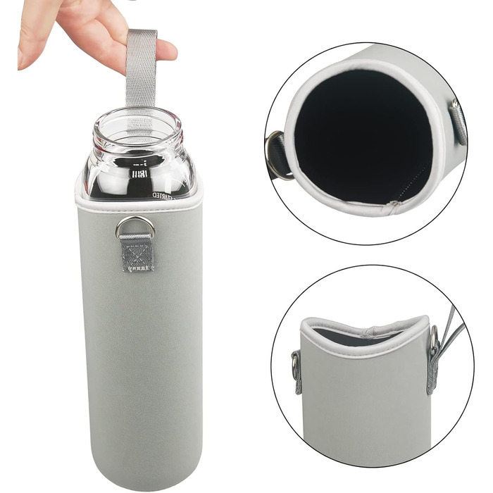 1 Liter Drinking Bottle Glass with Straw & Time Marker, 1L Motivational Glass Water Bottle with Protective Sleeve, Borosilicate Glass Bottle for Carbonated Drinks, Leak-Proof (Gradient Black)