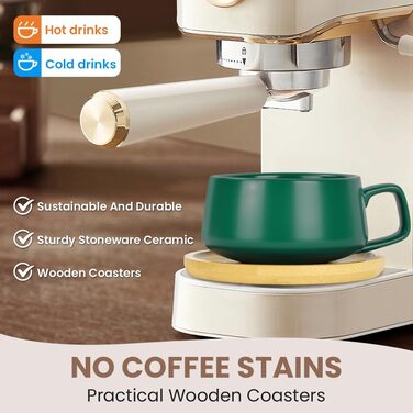 Набір кавових чашок капучіно з підставками, 4 шт. (320 мл) з кераміки, чорного кольору. Підходять для еспресо, капучіно та лате.