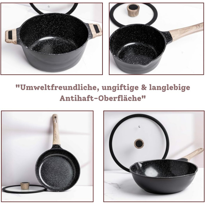 Набір каструль Goldmann 9 шт. з преміум-покриттям – чавунний алюміній з керамічним антипригарним покриттям, підходить для індукційних плит, всіх типів плит, з кришкою з термостійкого скла, для смаження з мінімальним додаванням жиру, стійкий до подряпин, м