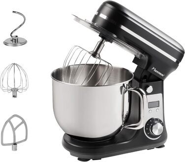 Кухонна машина Bestron Super Silent (65db) з DC-двигуном, 6 літрів, з набором насадок (крюк, вінчик, гак для тіста), 6 швидкостей + Pulse, матова чорна