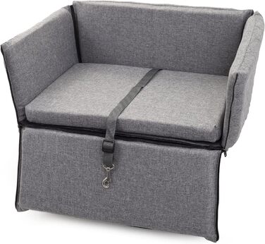 Автомобільний сидіння для собак середніх та великих порід, сіре, розмір M (60x41 см), матеріал: поліестер (імітація льону)