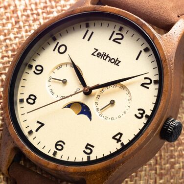 Годинник Zeitholz Holzuhr для чоловіків, аналоговий, 42 мм, 100% натуральне дерево з японським кварцовим механізмом, колекція Neue Klitten, стильний та екологічний годинник преміум-класу (Бежевий)