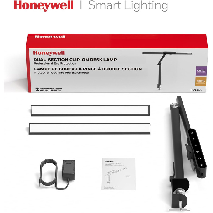 LED лампа для столу Honeywell HJ1 Sunturalux™ - регульована, для офісу та дому, з кріпленням, чорна