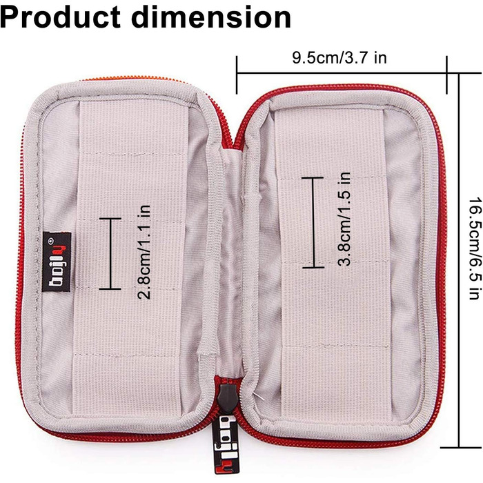 Органайзер для USB-накопичувачів та аксесуарів: водонепроникний чохол, 9 відділень, чорний (великий, червоний)