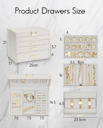 Шкатулка для прикрас Vlando Modern Beige з 6 ярусами, дзеркалом та відділеннями для годинників, органайзер для ювелірних виробів, подарунок для жінок